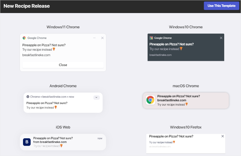 pushengage template preview