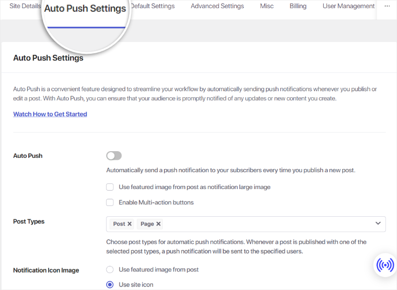 pushengage auto push settings