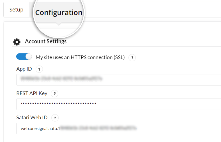 onesignal paste apis config