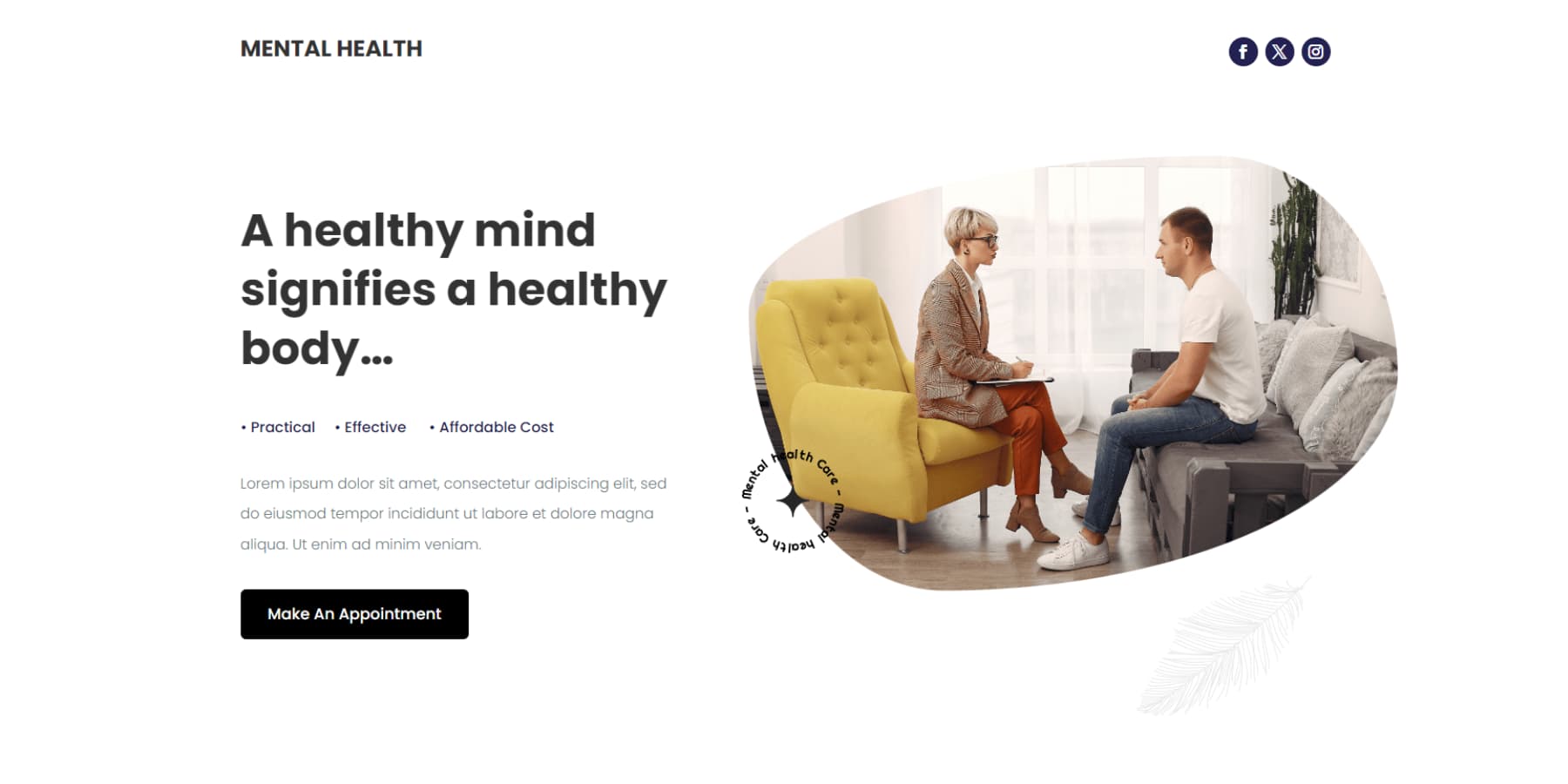 Ein Screenshot des Mental Health-Layouts von Divi Supreme Pro