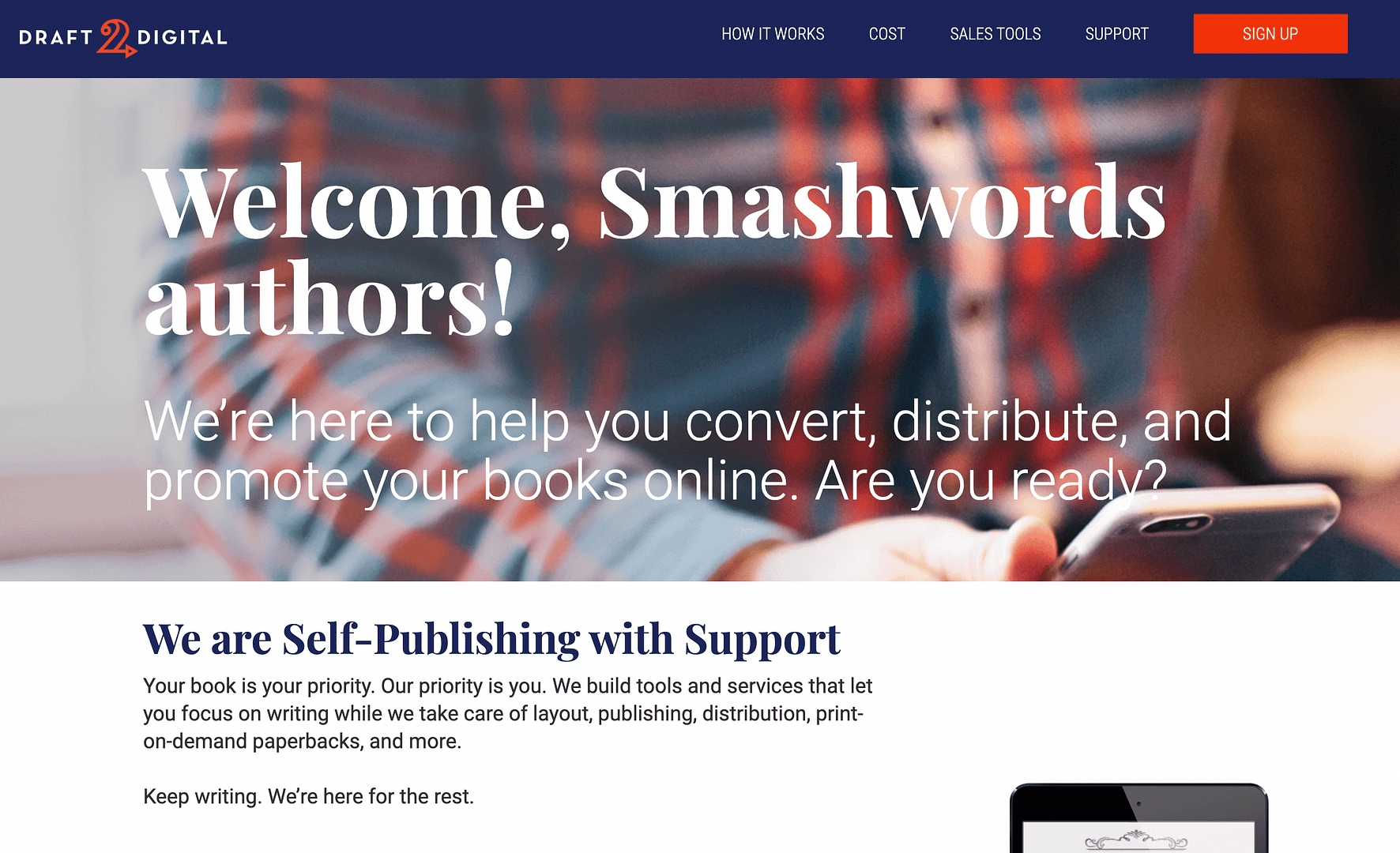 La pagina di Draft2Digital per gli autori di Smashwords.