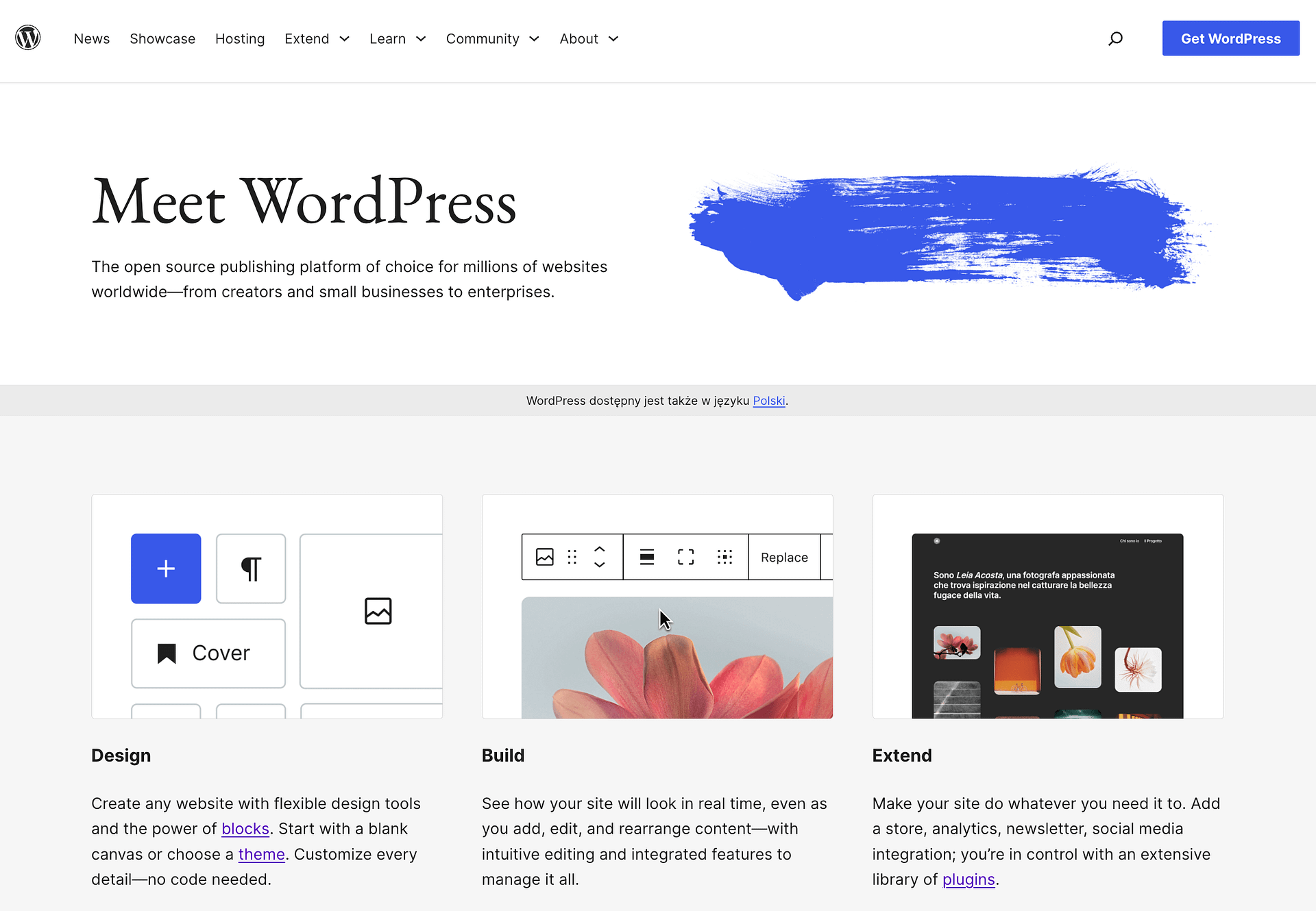 WordPress 主頁。