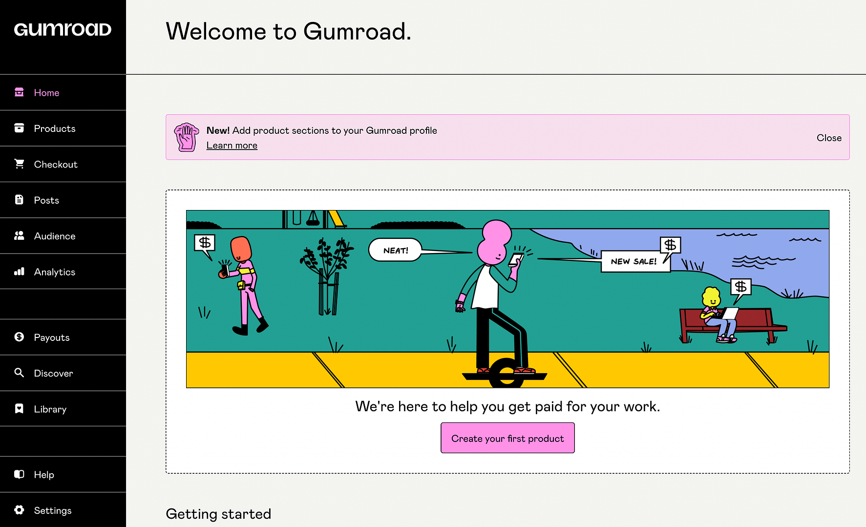 لوحة القيادة Gumroad.