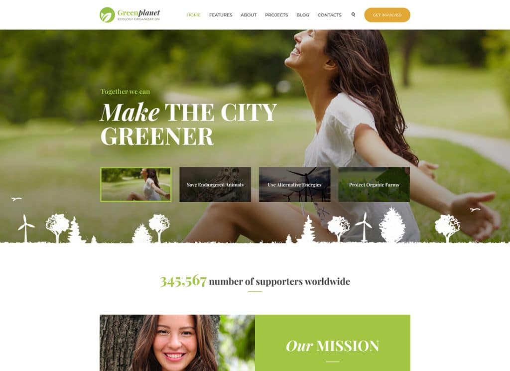 Green Planet - Tema WordPress ambiental sem fins lucrativos 