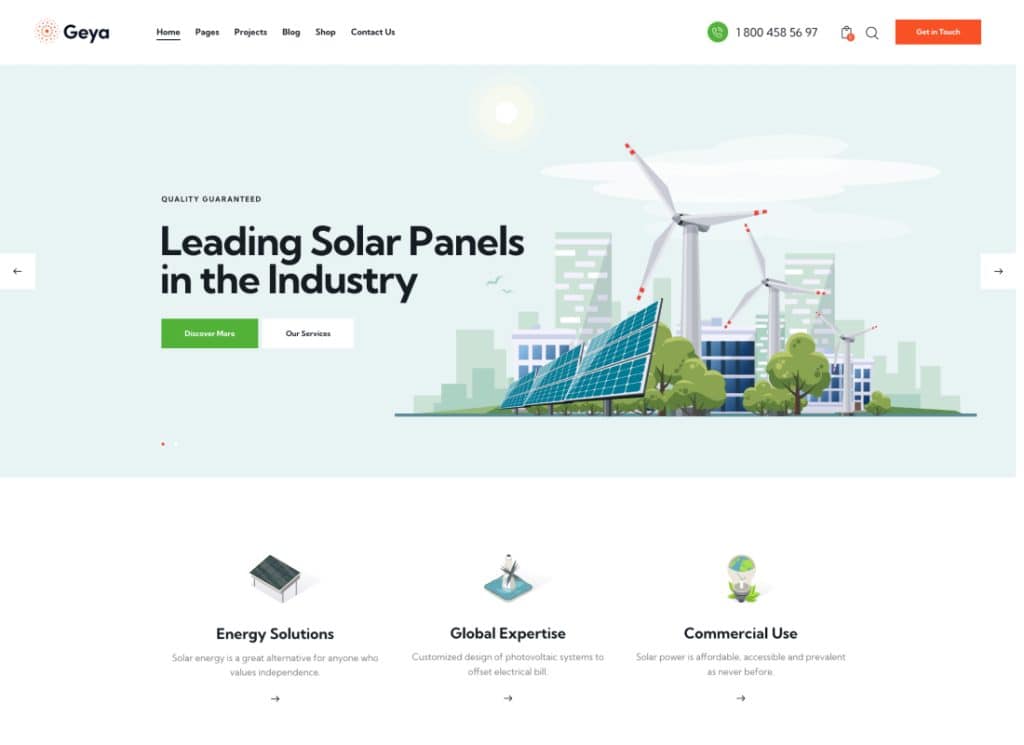 Geya - Tema de WordPress para energías renovables y ecología 