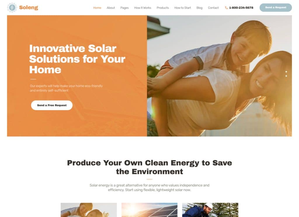 Soleng – Thème WordPress pour l'énergie solaire 