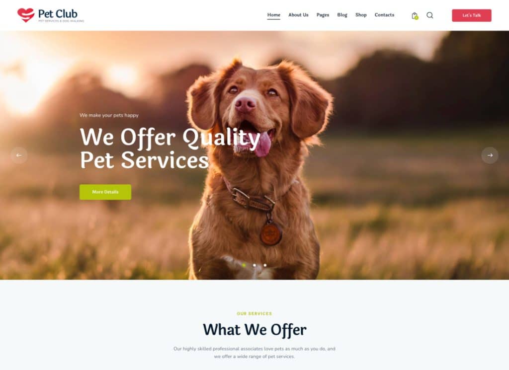 Pets Club - ธีม WordPress การดูแลสัตว์เลี้ยง + ร้านค้า 