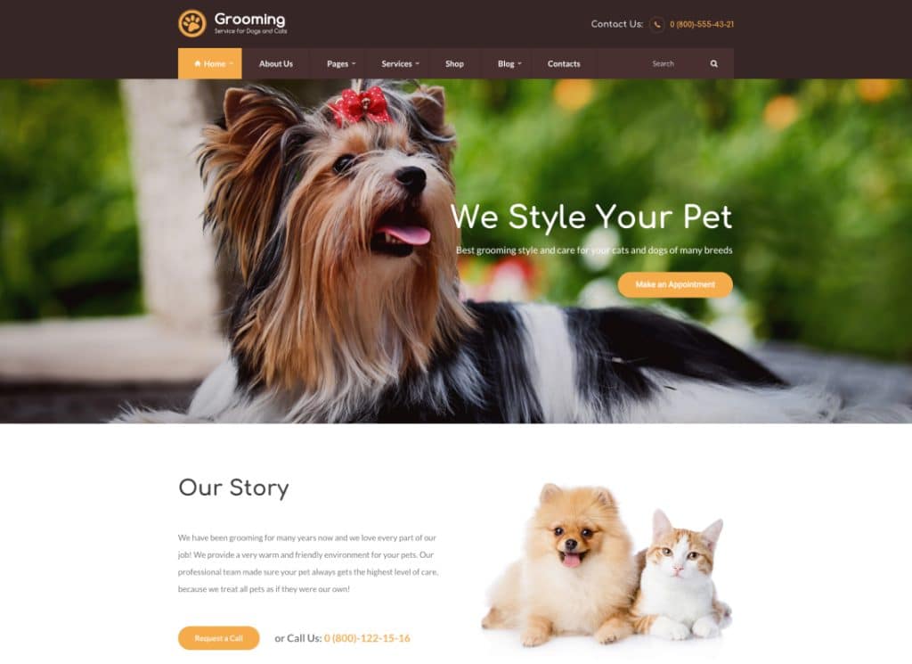 Pets Grooming - ธีมสัตวแพทย์ + ร้านค้า 