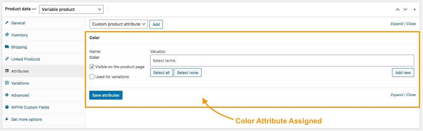 Atribut yang ditetapkan - untuk Produk Variabel WooCommerce