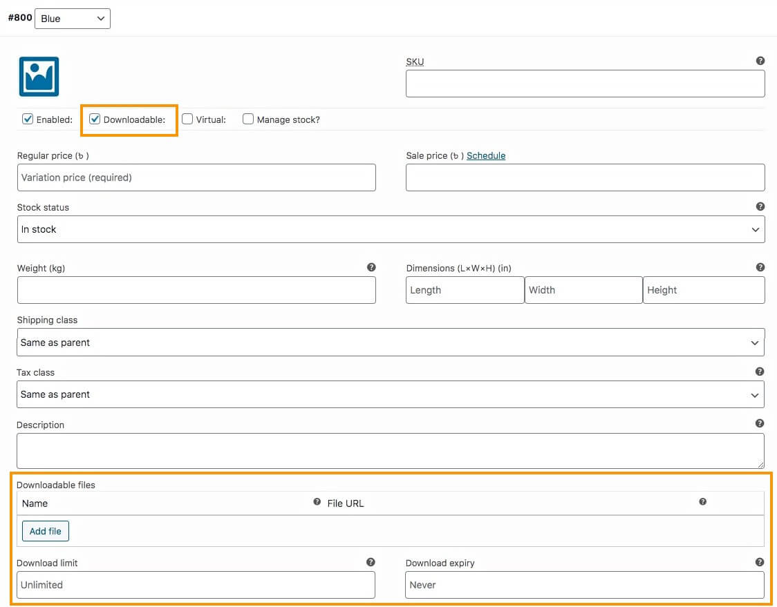 Herunterladbar – Variables WooCommerce-Produkt