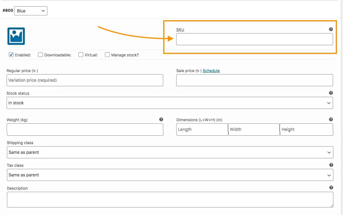 Aggiungi SKU - per il prodotto variabile WooCommerce