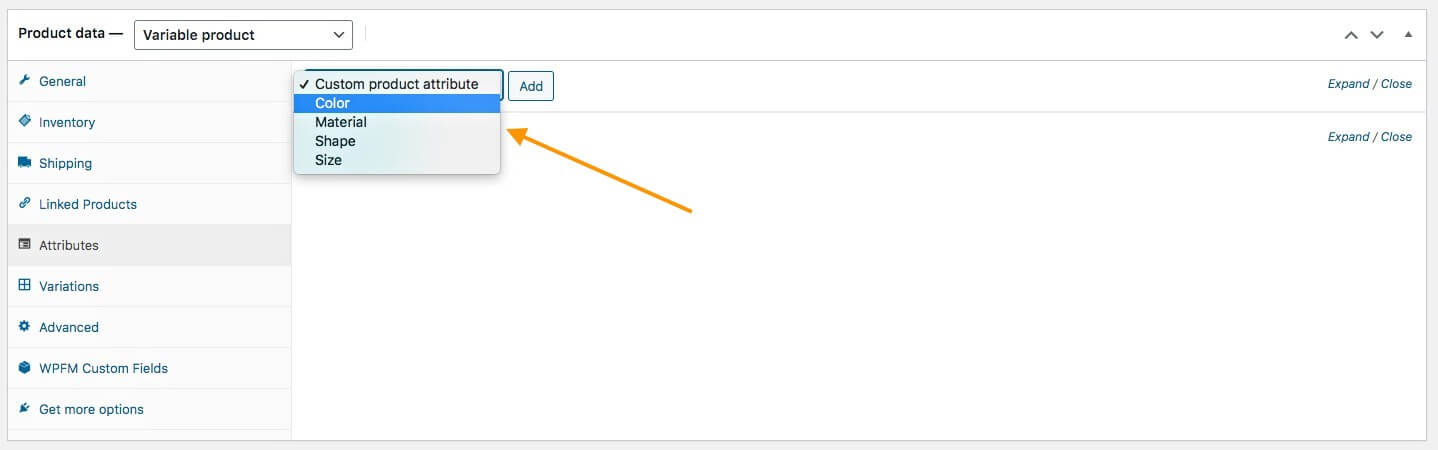 Выберите атрибут — для переменного продукта WooCommerce