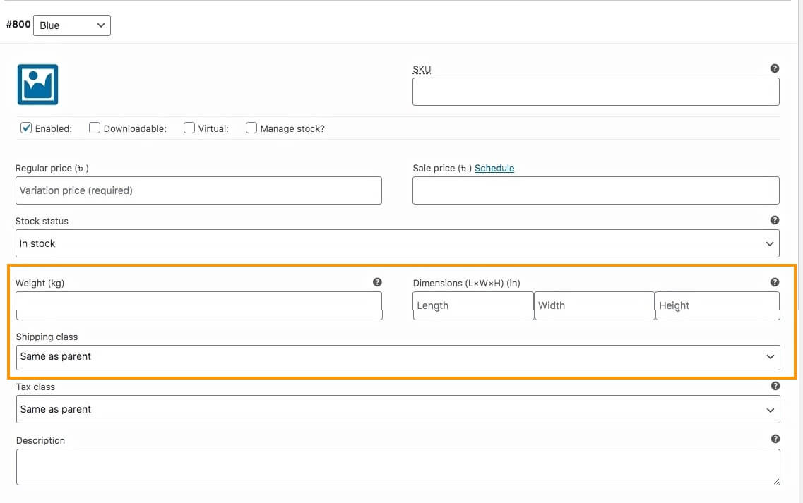 Gewicht, Abmessung und Versandklasse – für WooCommerce Variable Product