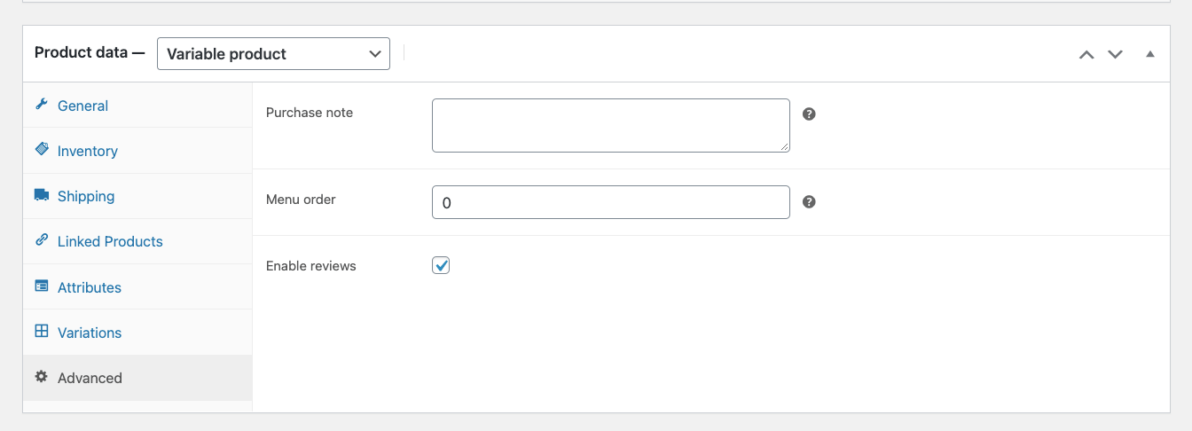 Dati avanzati del prodotto WooCommerce - per il prodotto variabile WooCommerce