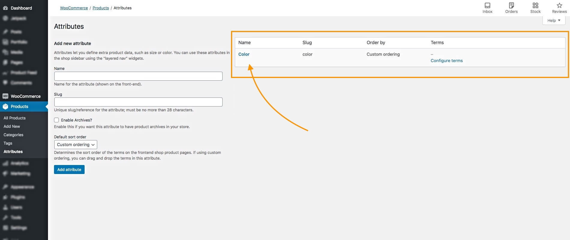 Aggiunto attributo colore - per il prodotto variabile WooCommerce