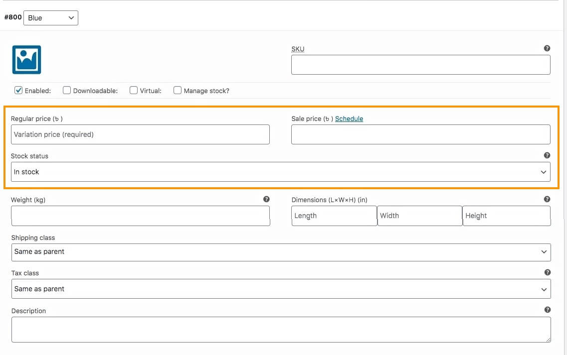 Prezzo e stato delle scorte del prodotto - per il prodotto variabile WooCommerce