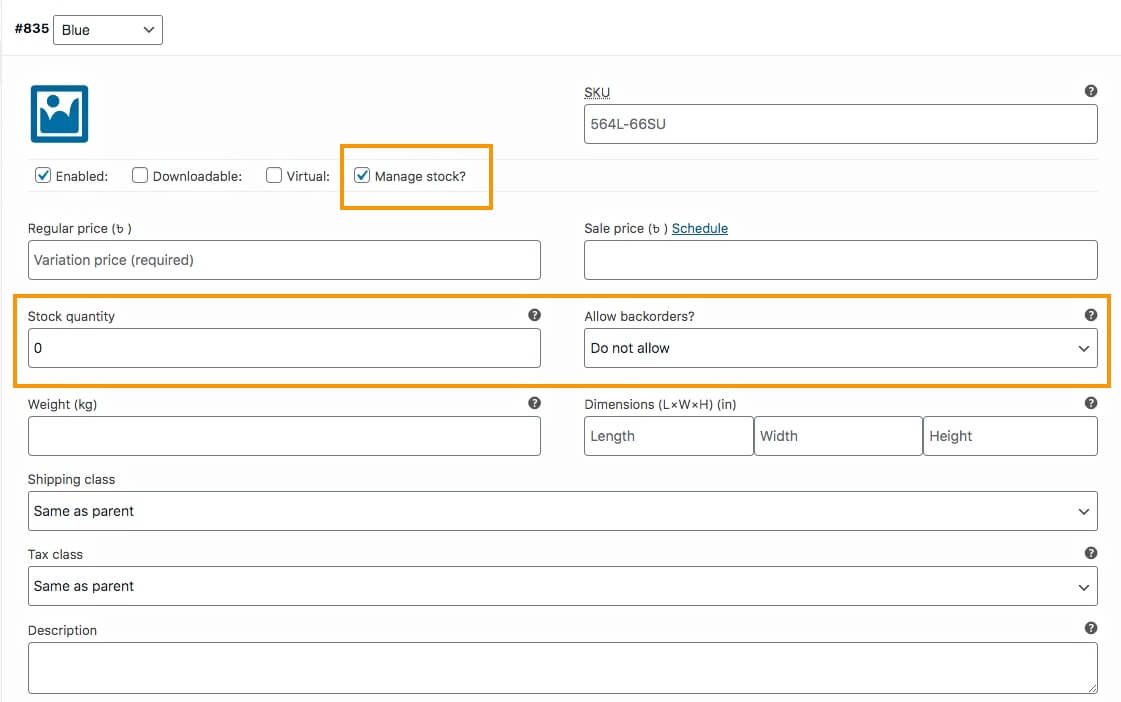 Variante Gestisci stock - Prodotto variabile WooCommerce