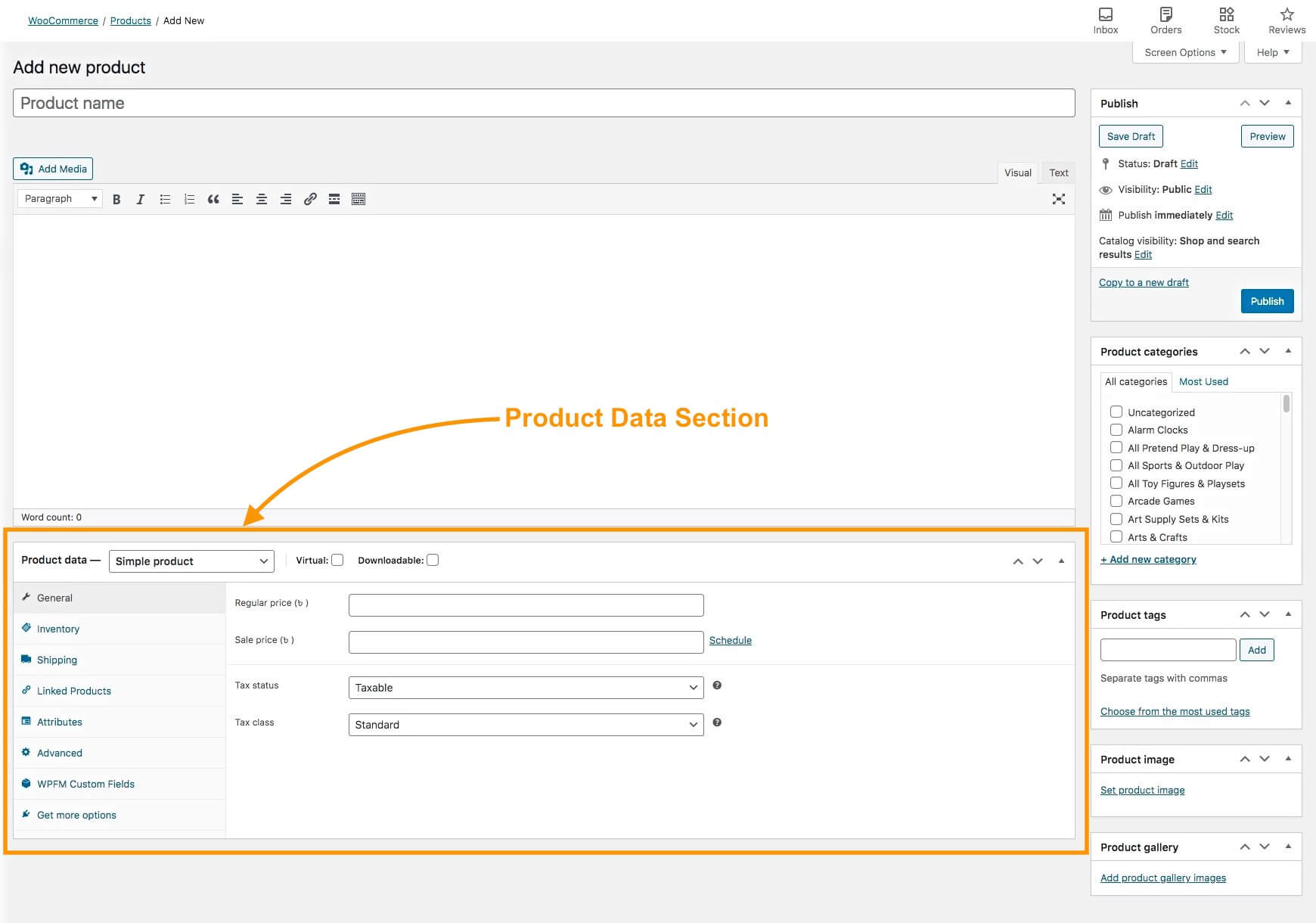 Sezione dati prodotto - Prodotto variabile WooCommerce