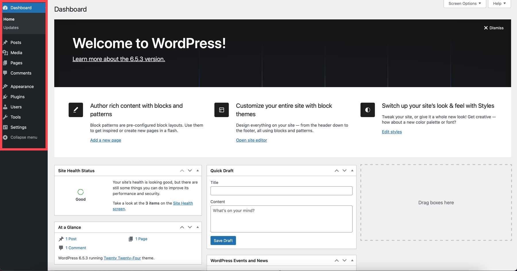 WordPress 管理仪表板