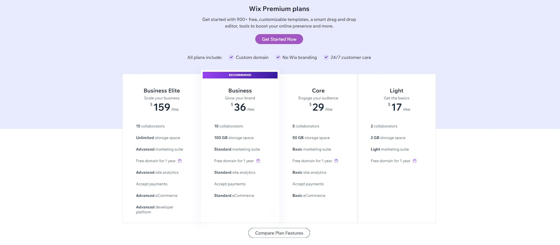 خطط تسعير Wix