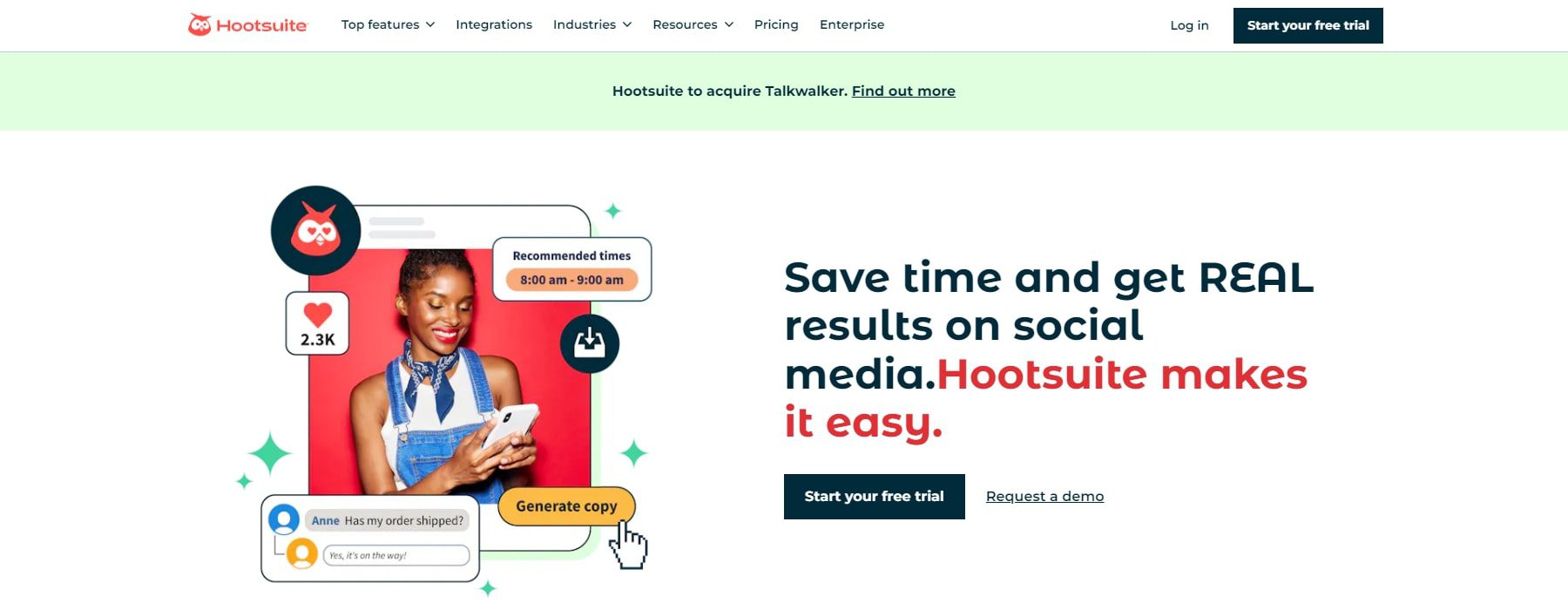 Herramientas de Hootsuite AI para redes sociales.