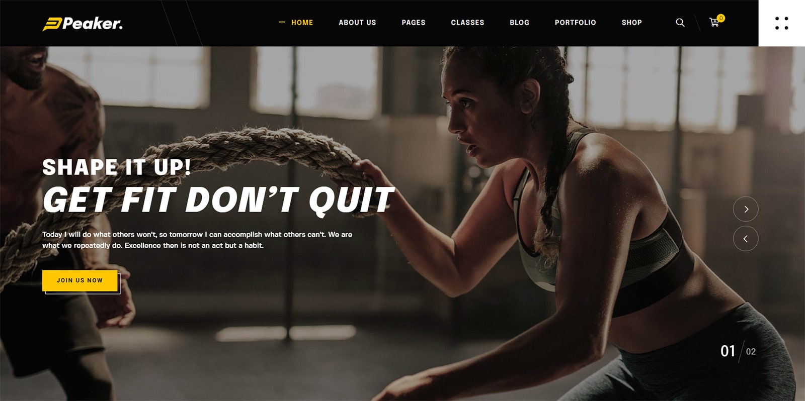 Immagine di Peaker, un tema fitness reattivo per siti Web WordPress con più layout.