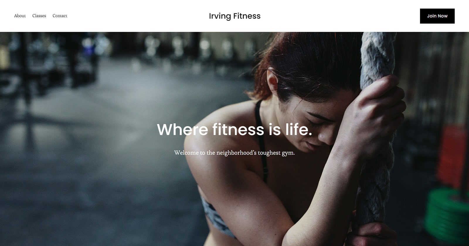 Gambar Irving, template Squarespace yang menawarkan desain situs gym yang kaya fitur.