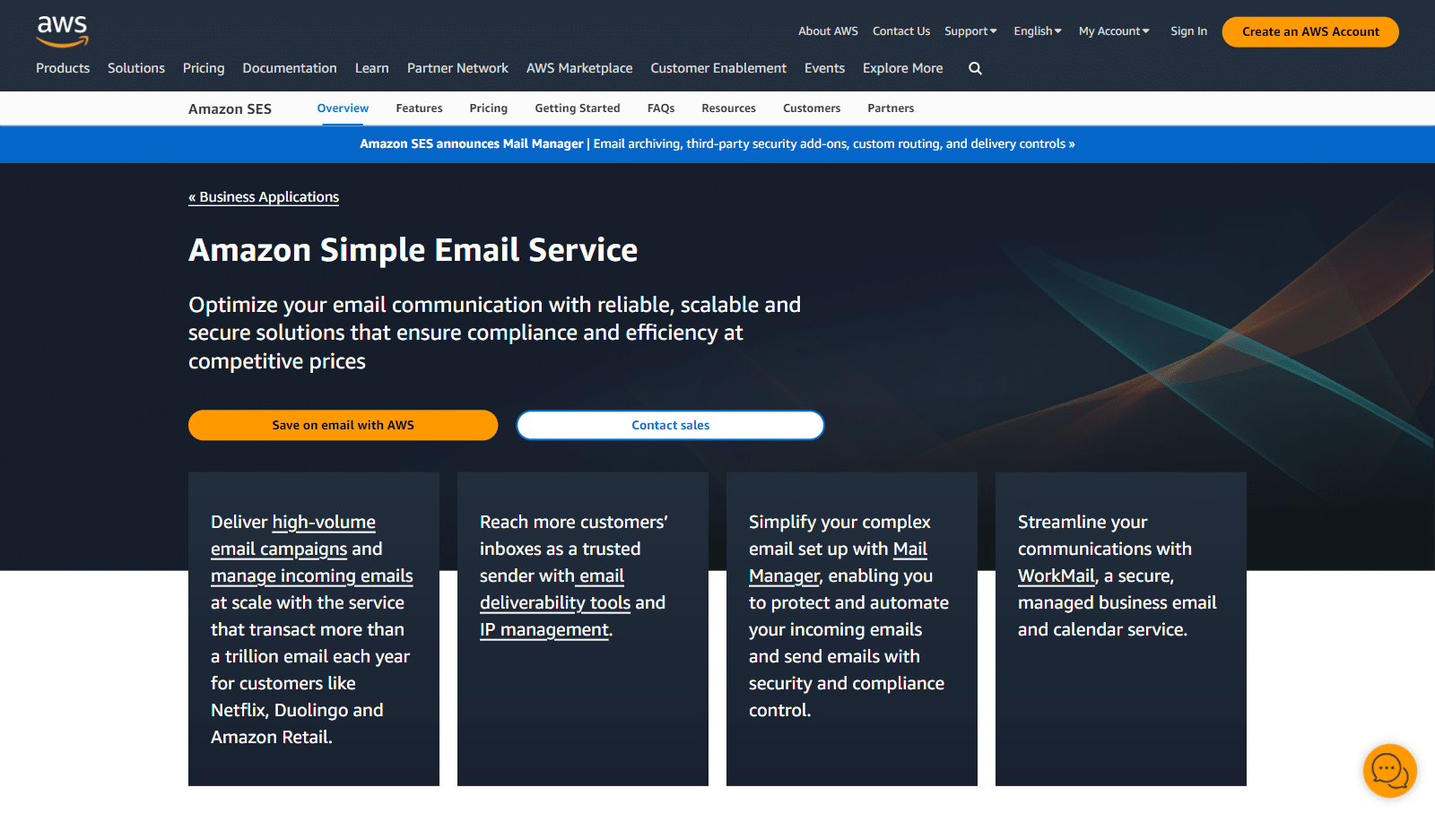 the amazon ses homepage