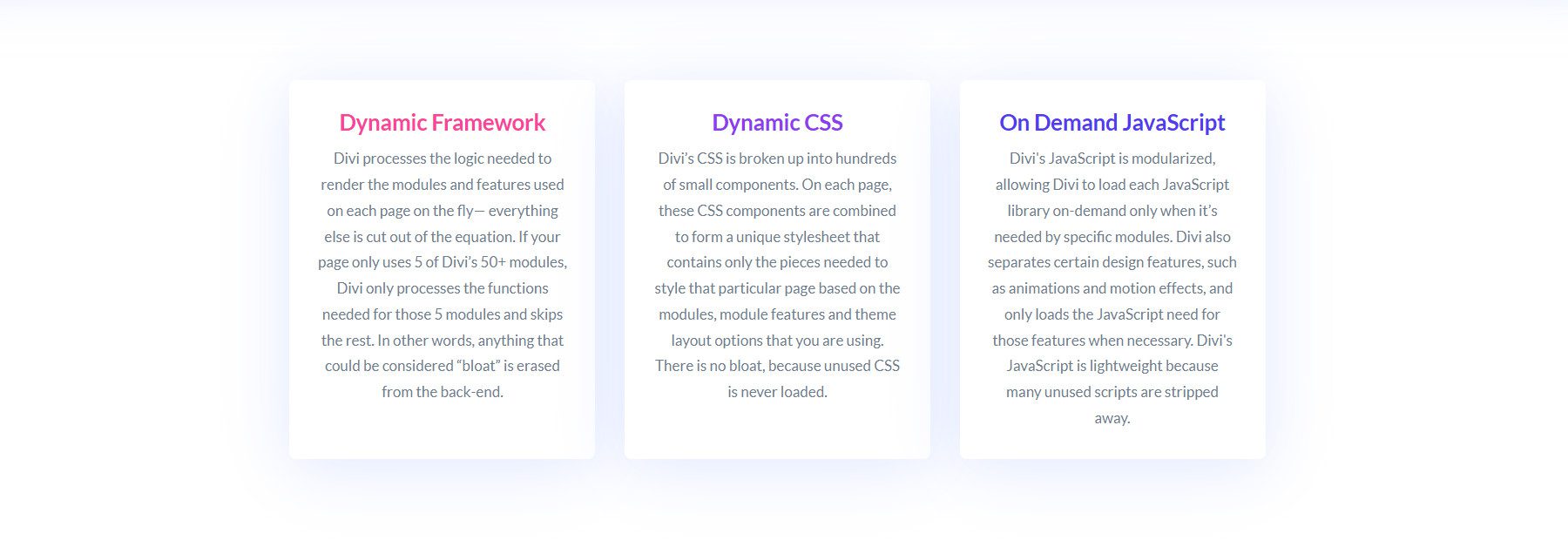 Divi-Geschwindigkeit und Leistung integriert