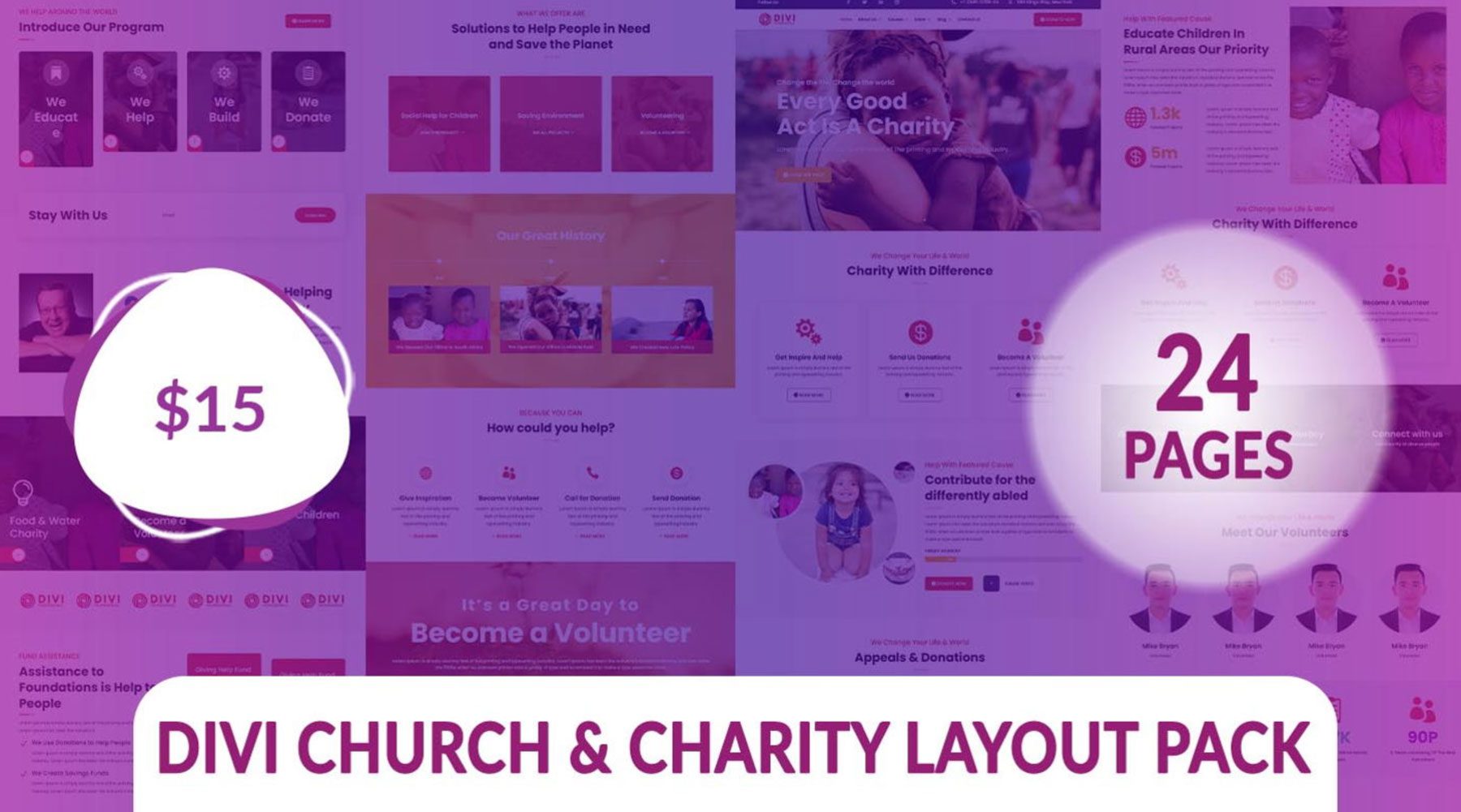 Pacote de layout de igreja e caridade Divi