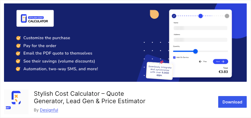 Calculator de cost elegant