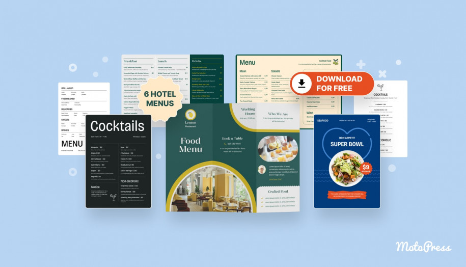 Disegni gratuiti per le carte del menu dell'hotel.