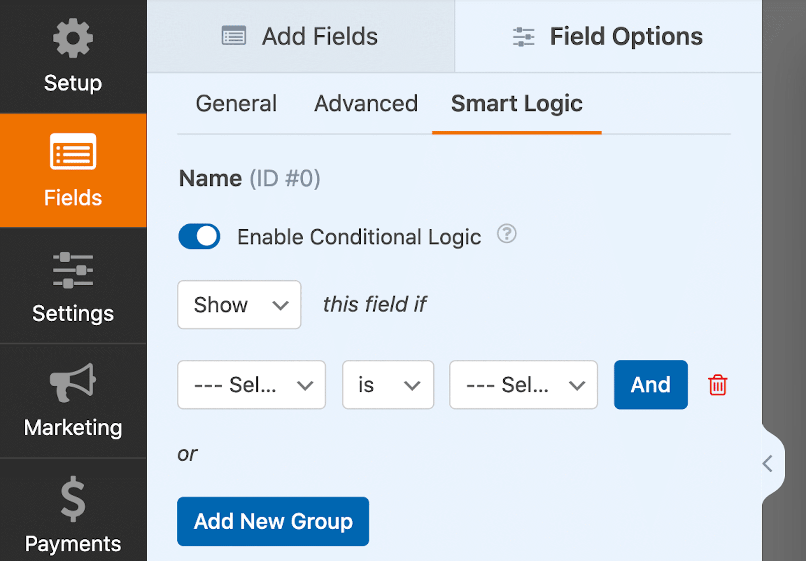 Applying conditional logic settings