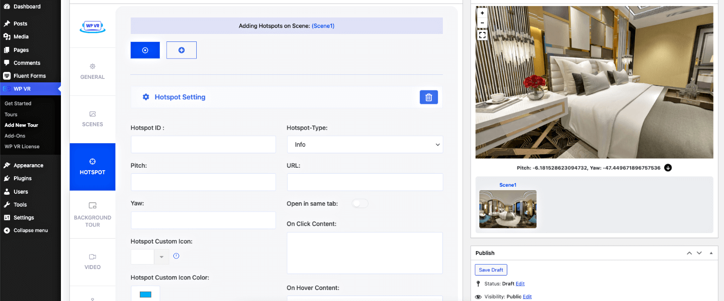 menu hotspotów – wirtualny spacer po hotelu