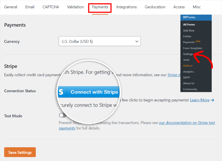 wpforms connect to stripe