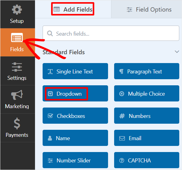 wpforms drag dropdown field