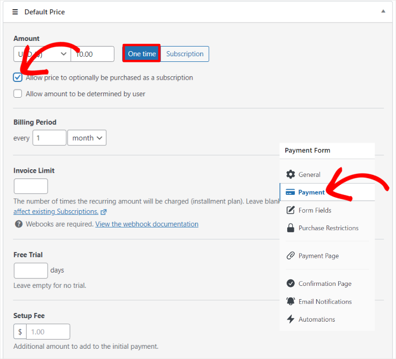 wp simple pay one time and recurring payments