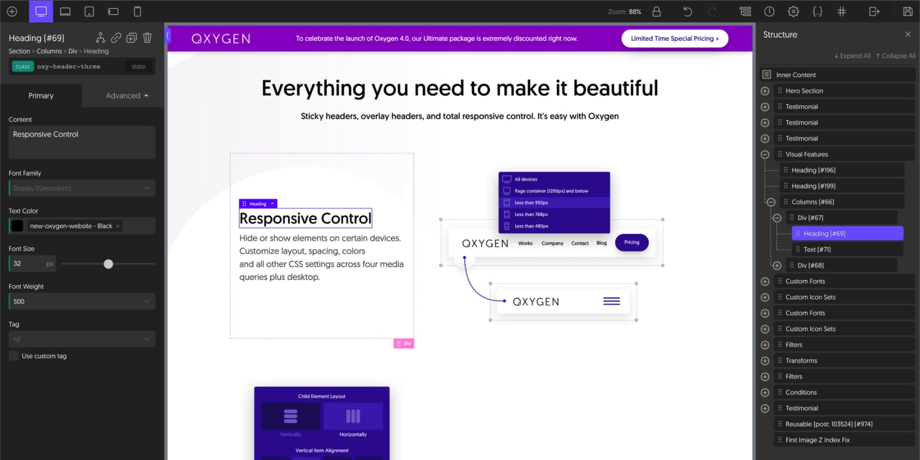 Une capture d'écran de l'interface utilisateur d'Oxygen Builder