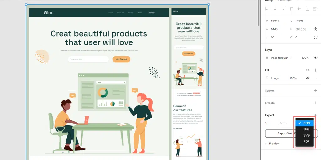 Exporting Figma design into PNG or JPG file