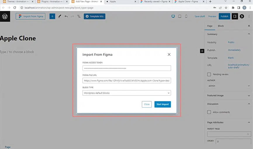 Entering Figma Access token and Figma File URL