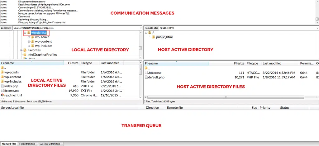 FTP client Filezilla Showing Webiste Files