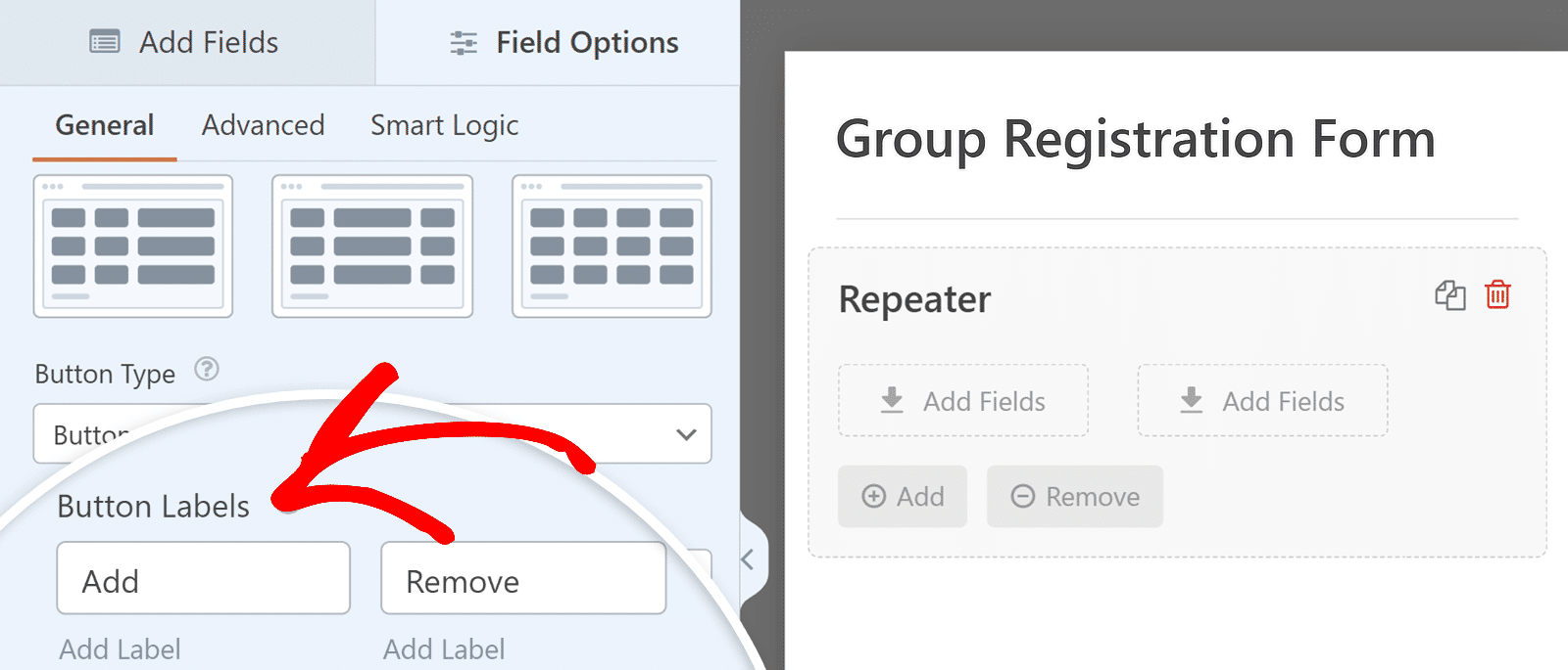 repeater field button labels