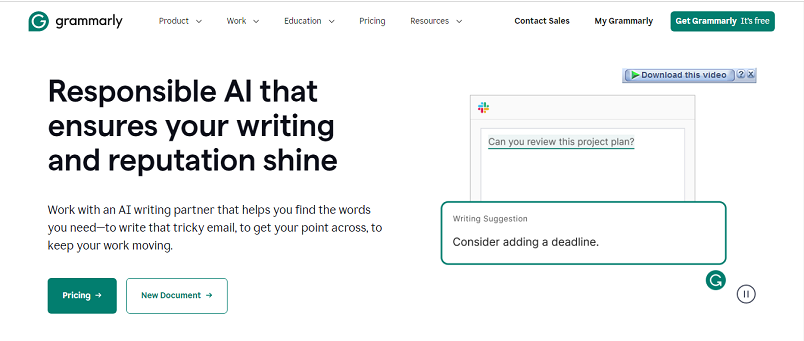 أداة إعادة كتابة Grammarly AI