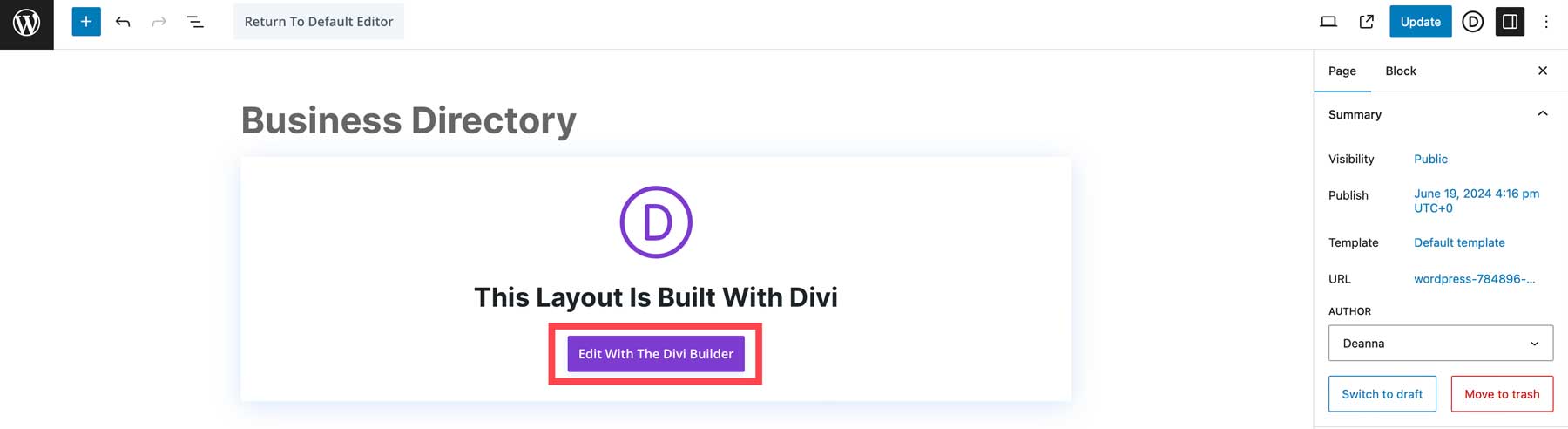 editar com Divi Builder