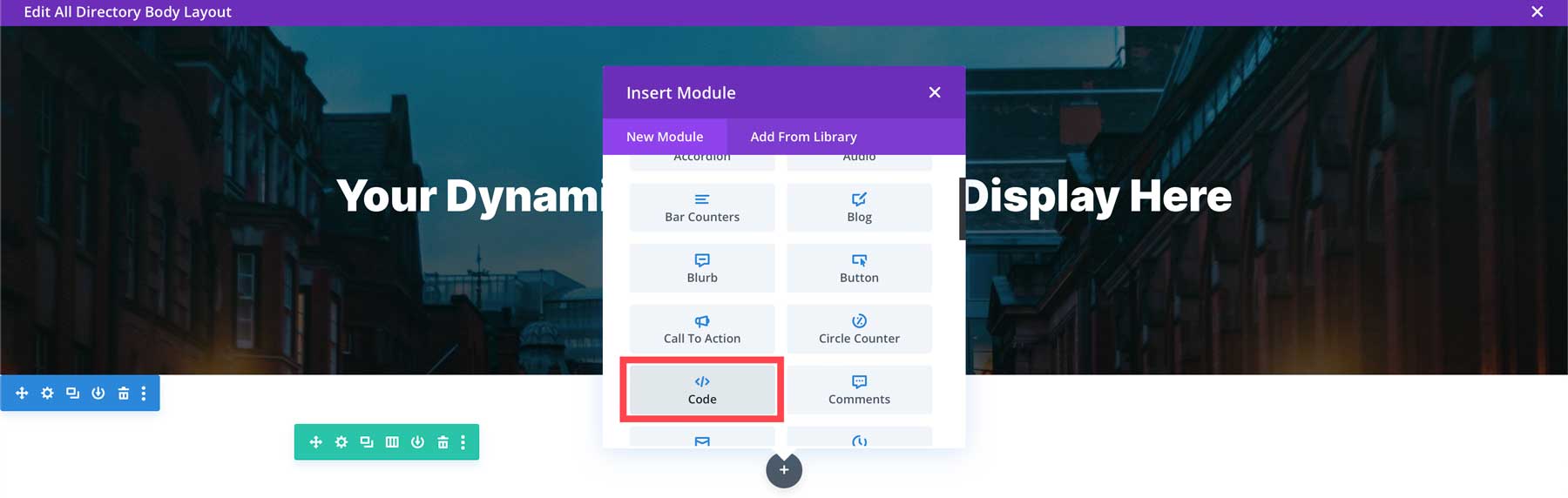 aggiungi il modulo codice Divi