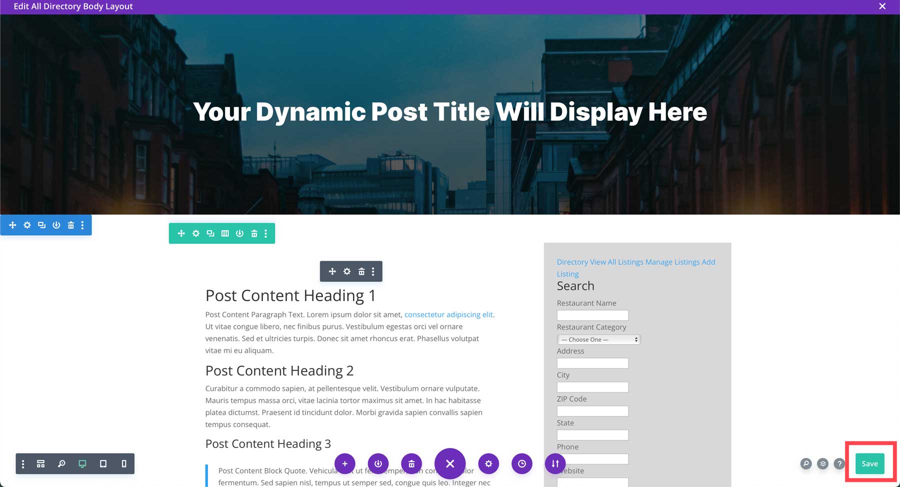 guardar la plantilla Divi Theme Builder