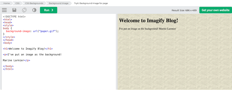 Menghasilkan kode untuk membuat latar belakang di halaman saya - Sumber: W3Schools