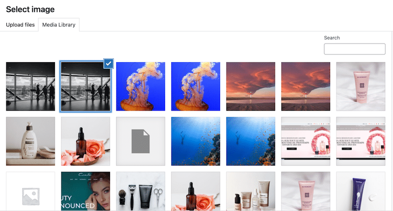 Sélectionnez une image dans la bibliothèque - Source : L'administrateur WordPress