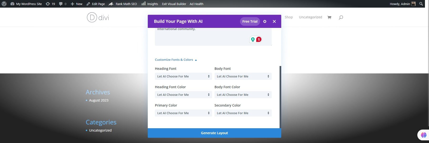 divi aiは色とフォントをカスタマイズします