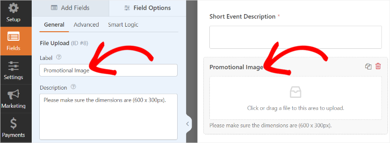 wpforms edit featured image label